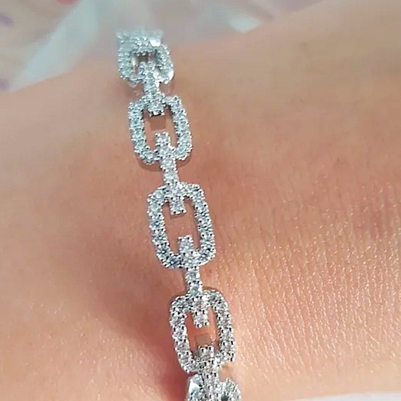 Silver Crystal Bangle Cuff Rhinestone Bracelet - Picture 9 of 11